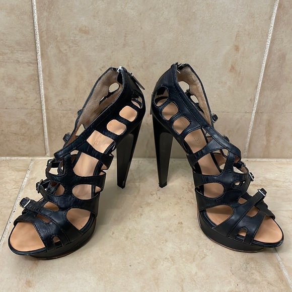 L.A.M.B black leather caged sandals. Size 7 - Picture 1 of 13